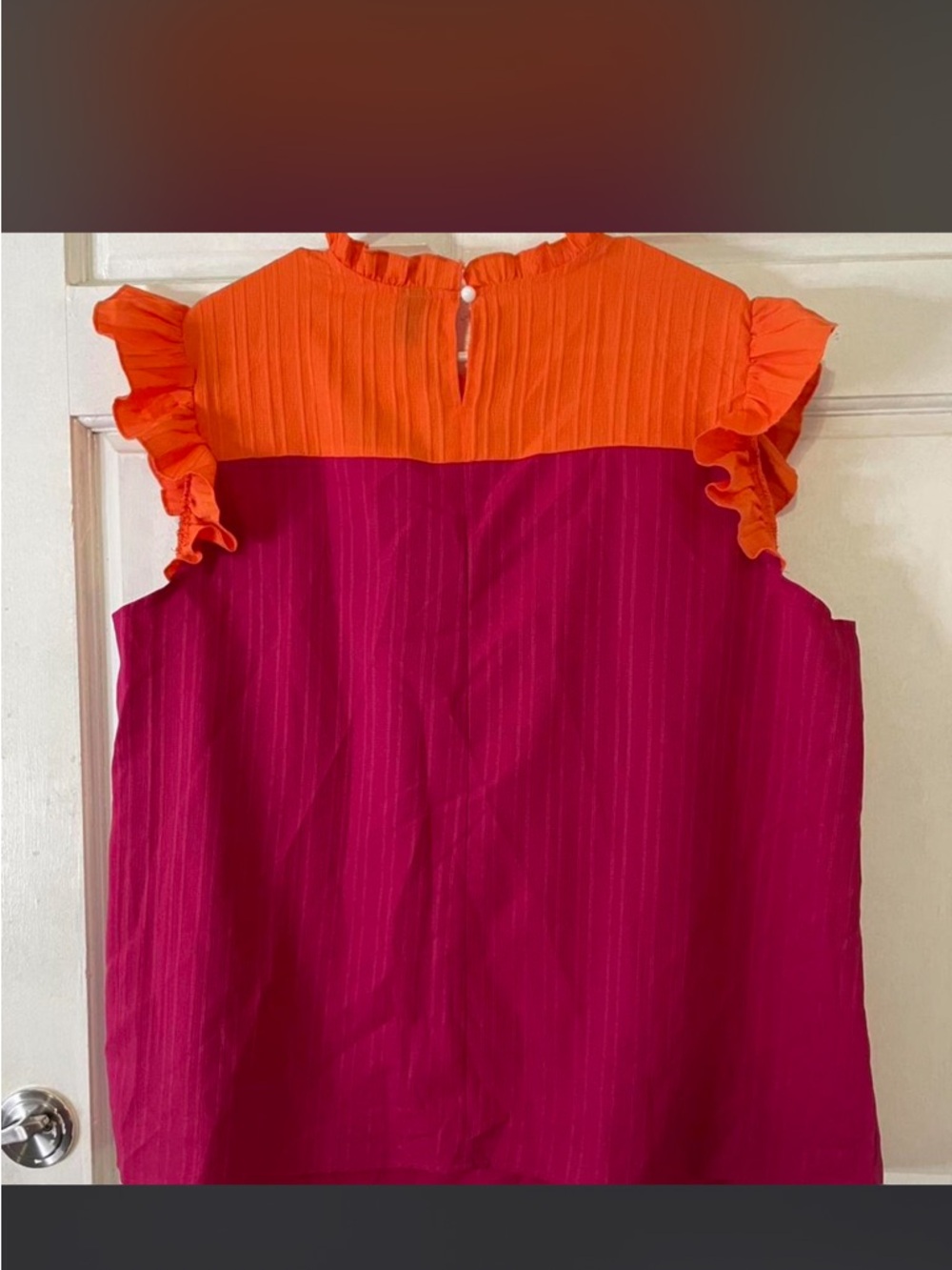 Girls Colorblock Ruffle Sleeve Top - Orange & Magenta - Picture 2 of 4